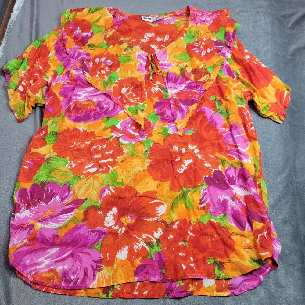 Colorful Floral Womens Blouse Top 20W by Gitano 67% Rayon 33% Cotton